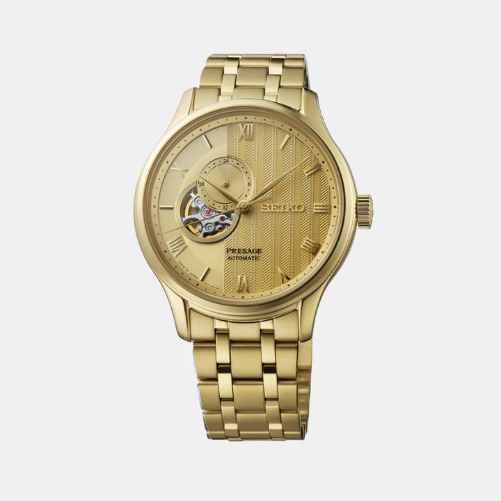 SEIKO PRESAGE ZEN GARDEN KYOTO GOLDEN AGE OPEN HEART AUTOMATIC WATCH – 41.8MM GOLD KARESANSUI DIAL SAPPHIRE CRYSTAL GOLD-TONE STEEL BRACELET