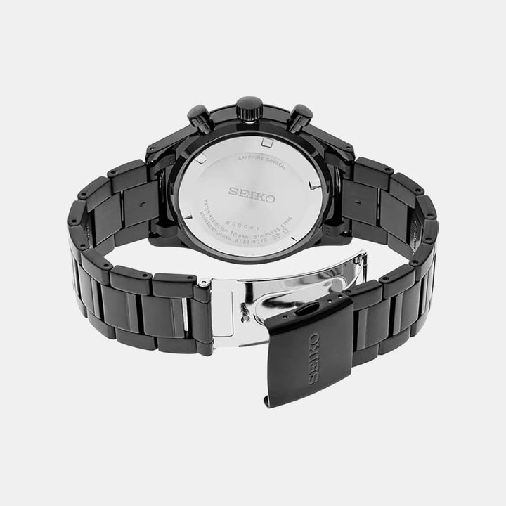 SEIKO NEO SPORTS CHRONOGRAPH QUARTZ WATCH – 41MM BLACK DIAL BLACK IP CASE STEEL BRACELET