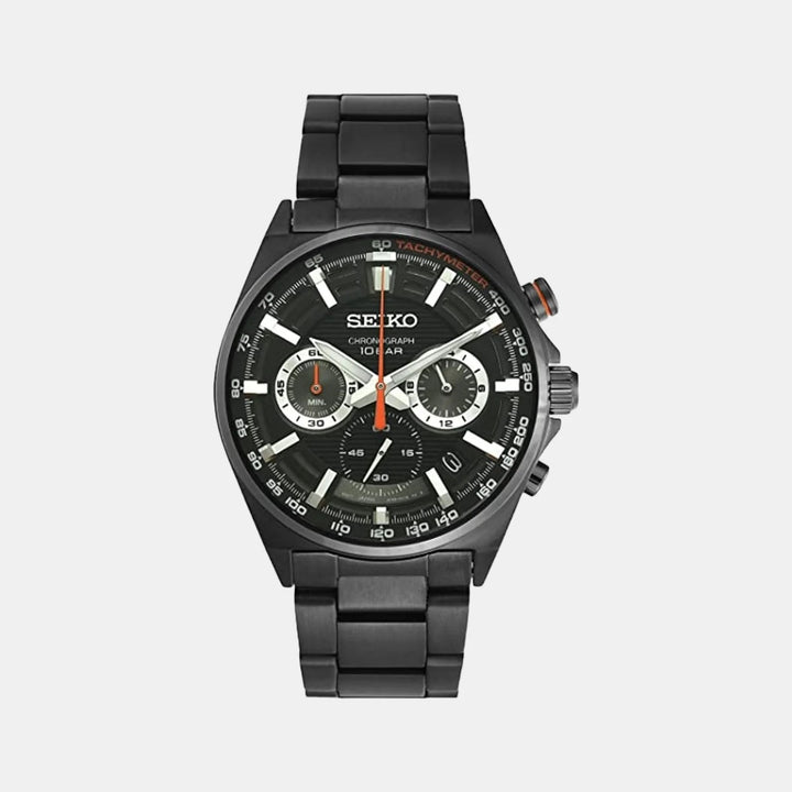 SEIKO NEO SPORTS CHRONOGRAPH QUARTZ WATCH – 41MM BLACK DIAL BLACK IP CASE STEEL BRACELET