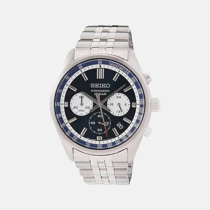SEIKO CHRONOGRAPH QUARTZ WATCH – 41.5MM BLUE AND WHITE DIAL STEEL BRACELET