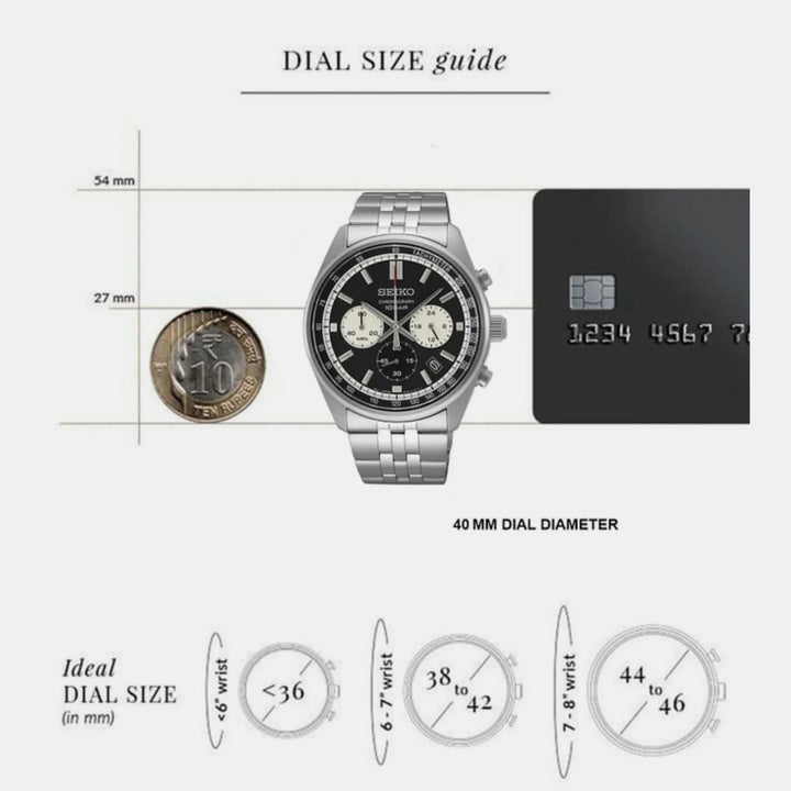 SEIKO CHRONOGRAPH QUARTZ WATCH – 41.5MM BLACK DIAL STEEL BRACELET