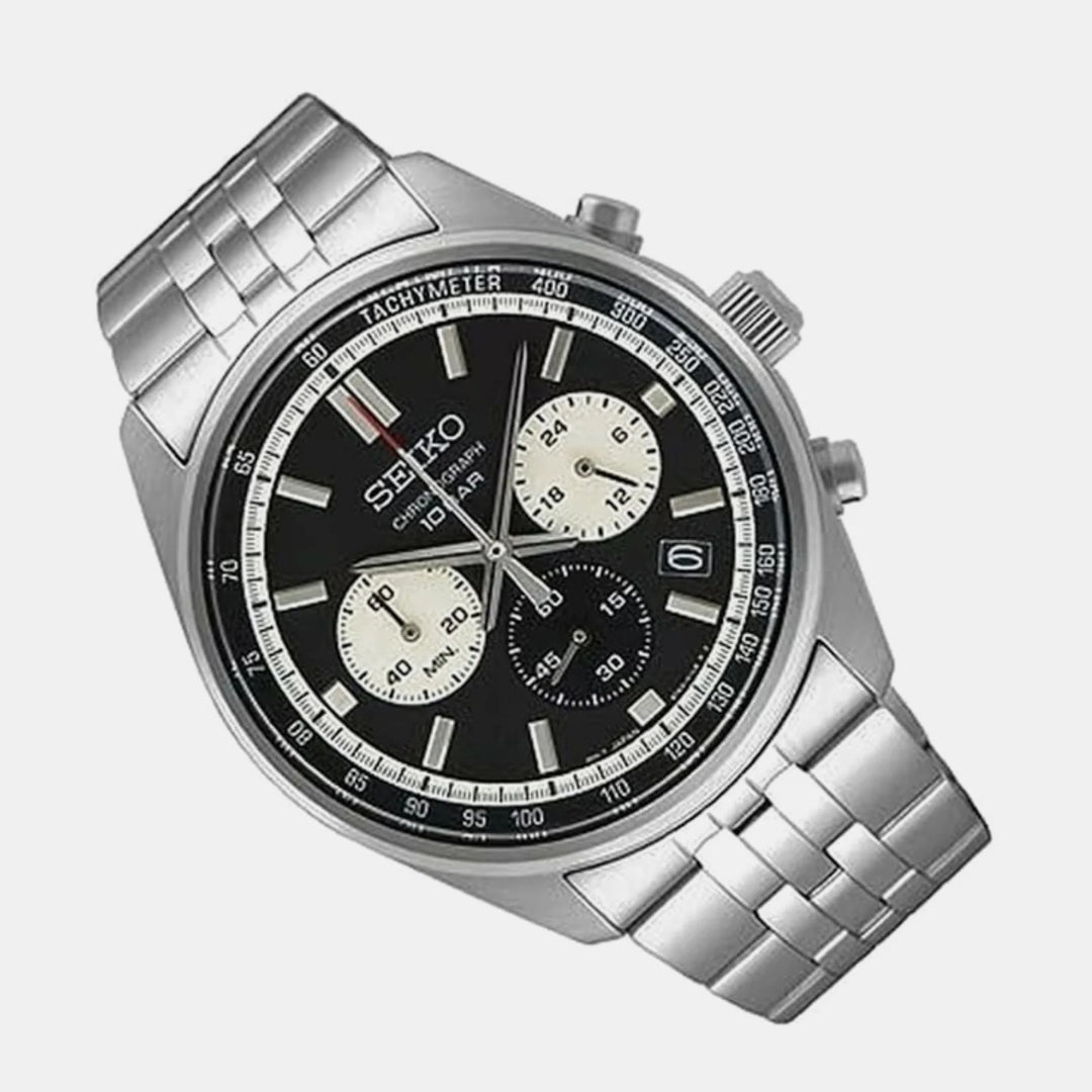 SEIKO CHRONOGRAPH QUARTZ WATCH – 41.5MM BLACK DIAL STEEL BRACELET