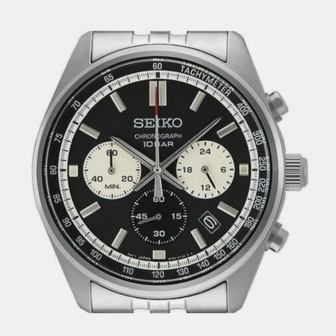 SEIKO CHRONOGRAPH QUARTZ WATCH – 41.5MM BLACK DIAL STEEL BRACELET