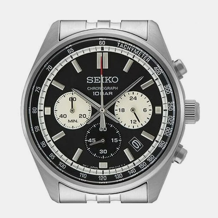 SEIKO CHRONOGRAPH QUARTZ WATCH – 41.5MM BLACK DIAL STEEL BRACELET