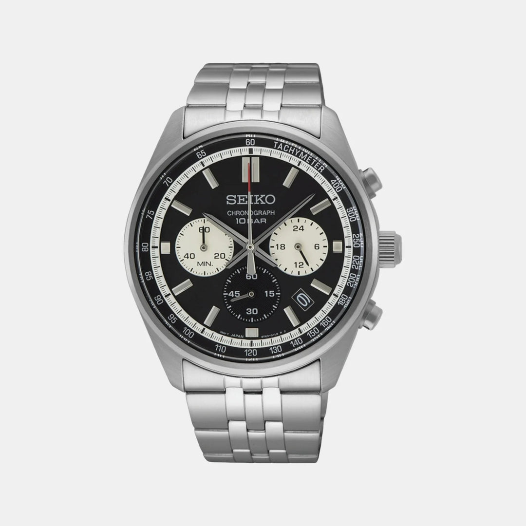 SEIKO CHRONOGRAPH QUARTZ WATCH – 41.5MM BLACK DIAL STEEL BRACELET