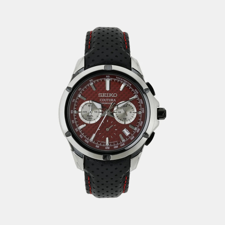 SEIKO COUTURA MOTOR SPORT CHRONOGRAPH QUARTZ WATCH – 42MM RED DIAL SAPPHIRE CRYSTAL LEATHER STRAP
