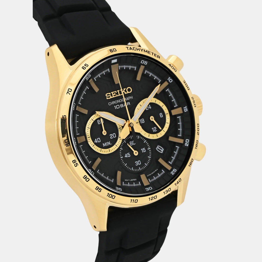 SEIKO DISCOVER MORE CHRONOGRAPH QUARTZ WATCH – 43MM BLACK DIAL SAPPHIRE CRYSTAL SILICONE STRAP