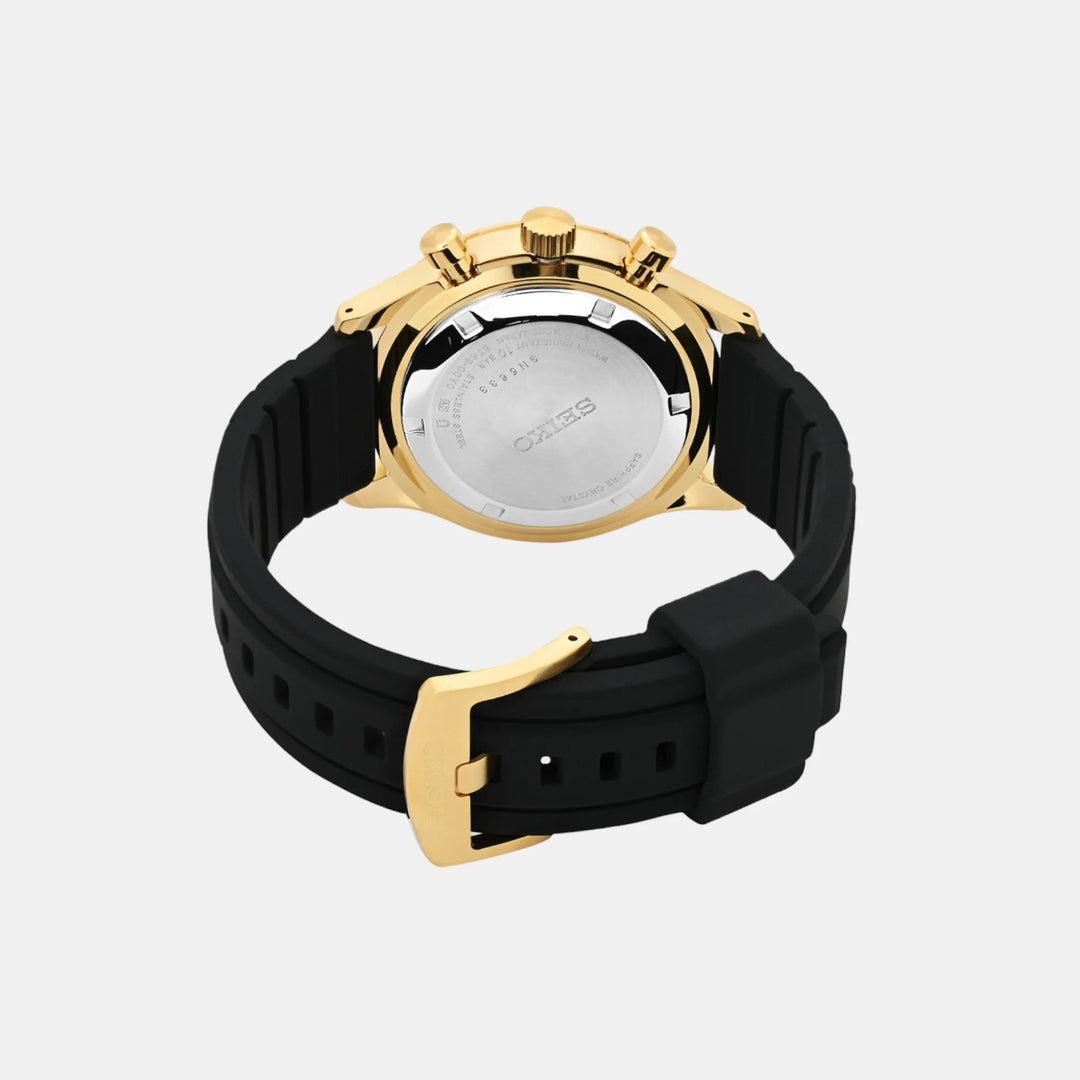 SEIKO DISCOVER MORE CHRONOGRAPH QUARTZ WATCH – 43MM BLACK DIAL SAPPHIRE CRYSTAL SILICONE STRAP