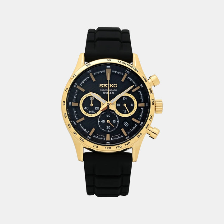 SEIKO DISCOVER MORE CHRONOGRAPH QUARTZ WATCH – 43MM BLACK DIAL SAPPHIRE CRYSTAL SILICONE STRAP