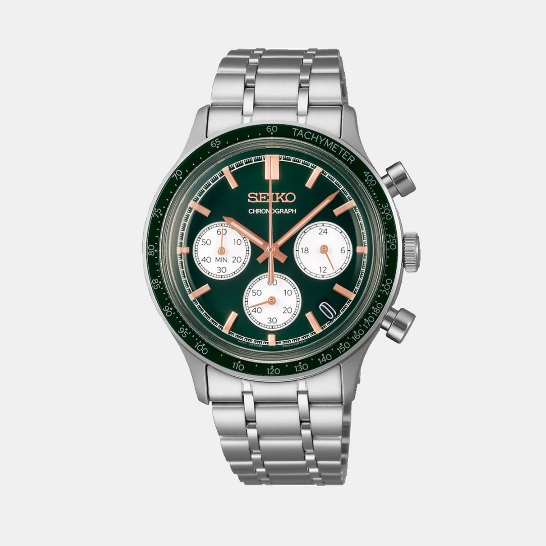 SEIKO CONCEPTUAL CHRONOGRAPH QUARTZ WATCH – 38.7MM GREEN SUNBURST DIAL STEEL BRACELET