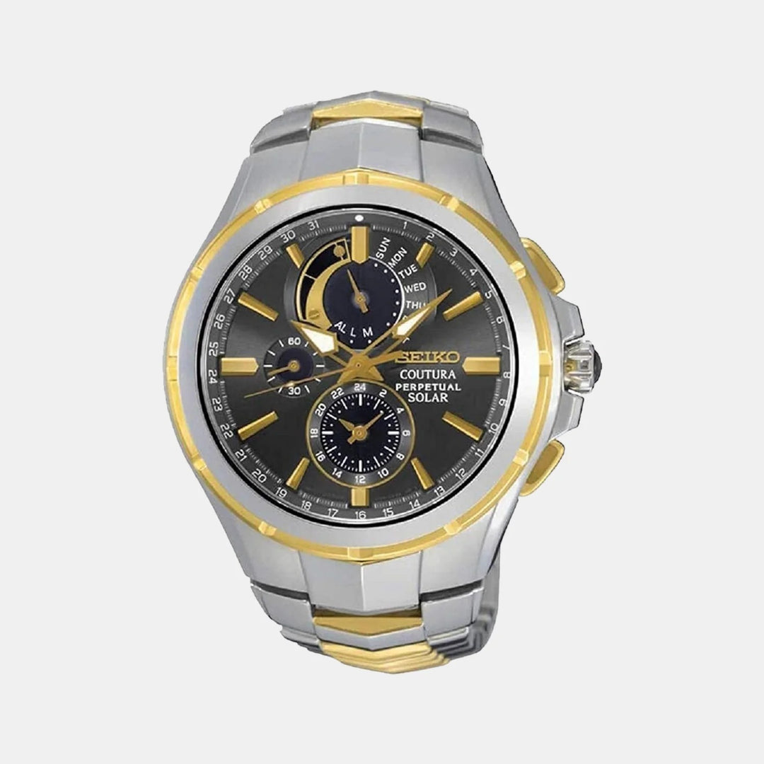 SEIKO COUTURA PERPETUAL SOLAR CHRONOGRAPH WATCH – 44MM BLACK DIAL SAPPHIRE CRYSTAL TWO-TONE GOLD STEEL BRACELET