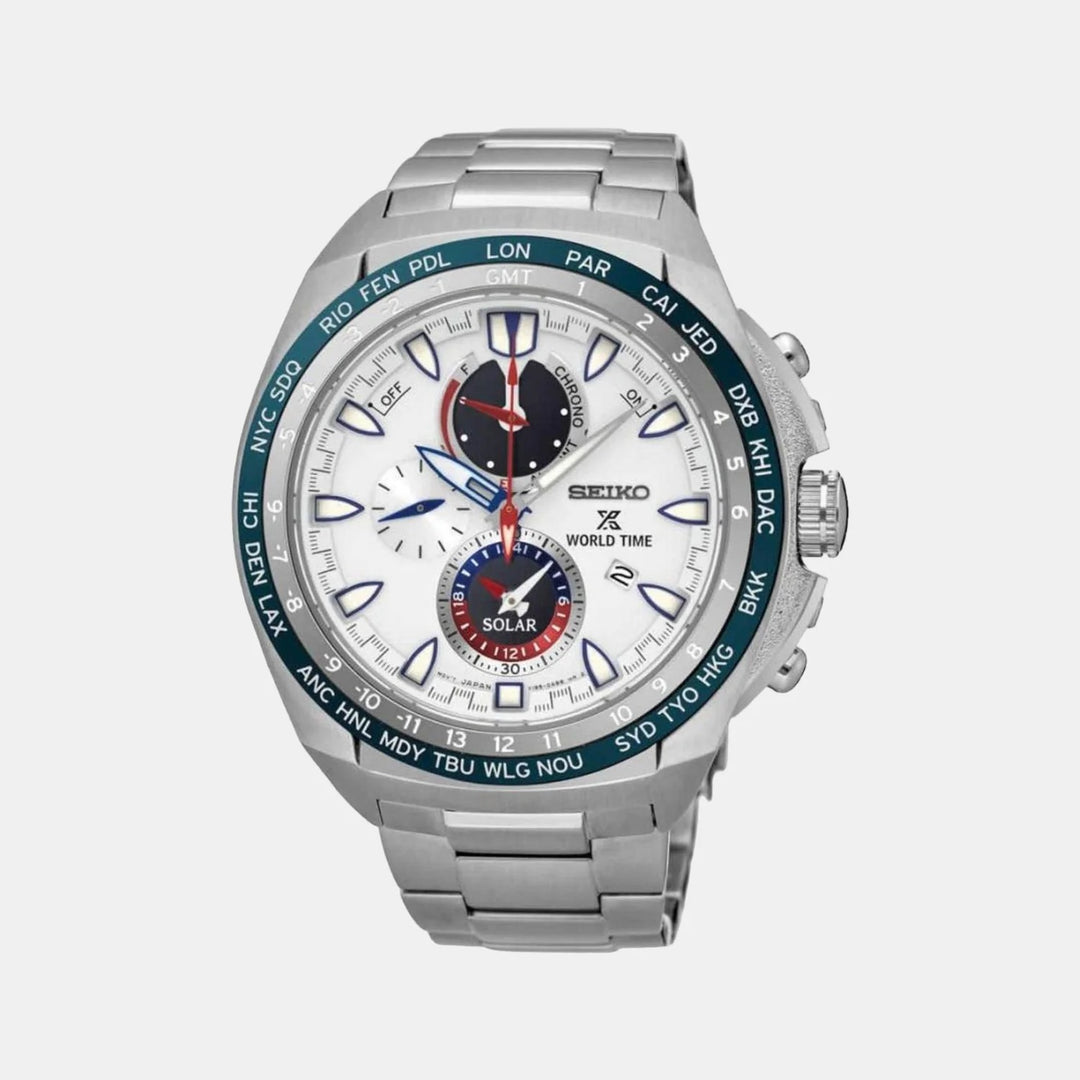 SEIKO PROSPEX SOLAR WORLD TIME CHRONOGRAPH WATCH – 44.6MM WHITE DIAL SAPPHIRE CRYSTAL TITANIUM BRACELET