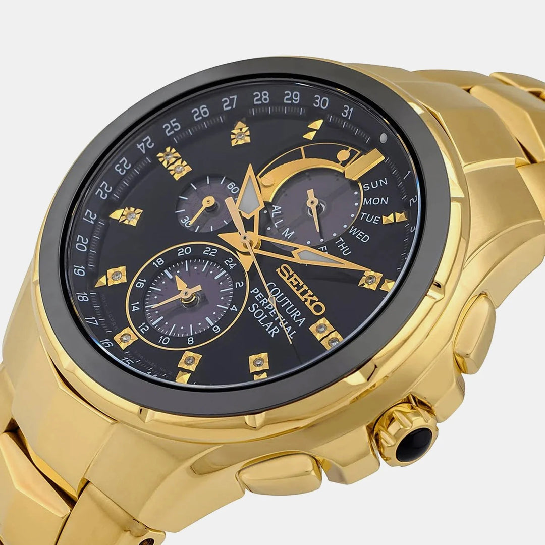 SEIKO COUTURA PERPETUAL SOLAR CHRONOGRAPH WATCH – 44MM BLACK DIAL SAPPHIRE CRYSTAL STEEL BRACELET