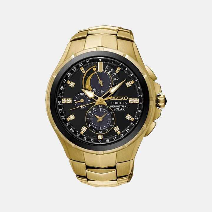 SEIKO COUTURA PERPETUAL SOLAR CHRONOGRAPH WATCH – 44MM BLACK DIAL SAPPHIRE CRYSTAL STEEL BRACELET