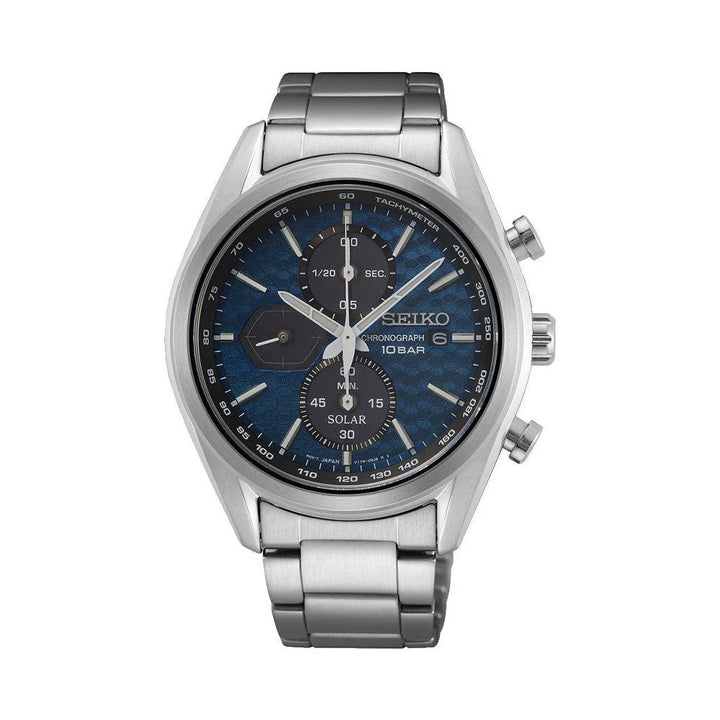 SEIKO SOLAR CHRONOGRAPH WATCH – 41.4MM BLUE DIAL SAPPHIRE CRYSTAL STEEL BRACELET