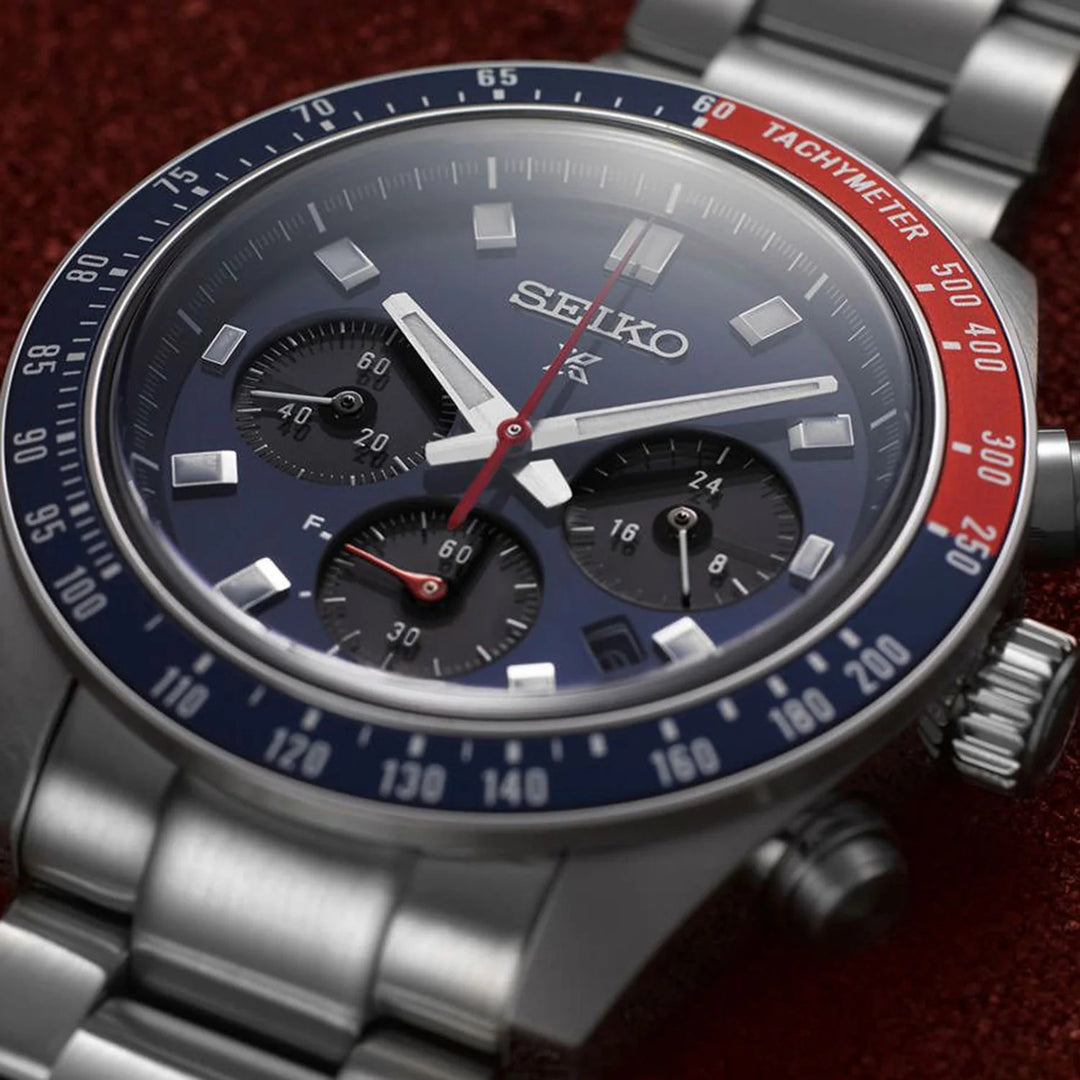 SEIKO PROSPEX SPEEDTIMER GO LARGE SOLAR CHRONOGRAPH WATCH – 41.4MM BLUE DIAL SAPPHIRE CRYSTAL STEEL BRACELET