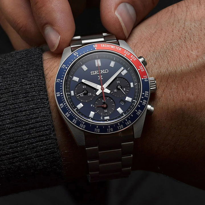 SEIKO PROSPEX SPEEDTIMER GO LARGE SOLAR CHRONOGRAPH WATCH – 41.4MM BLUE DIAL SAPPHIRE CRYSTAL STEEL BRACELET