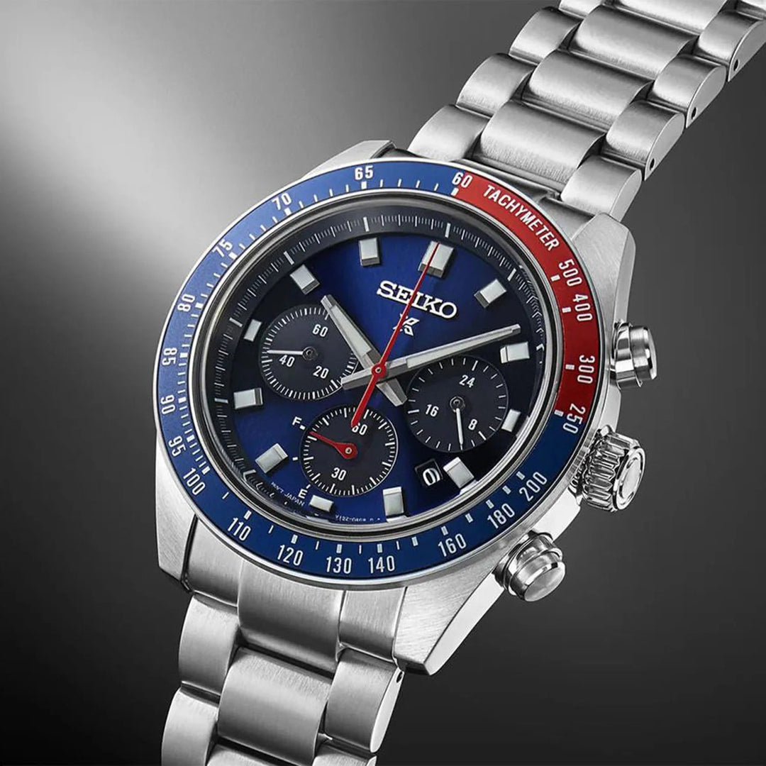 SEIKO PROSPEX SPEEDTIMER GO LARGE SOLAR CHRONOGRAPH WATCH – 41.4MM BLUE DIAL SAPPHIRE CRYSTAL STEEL BRACELET