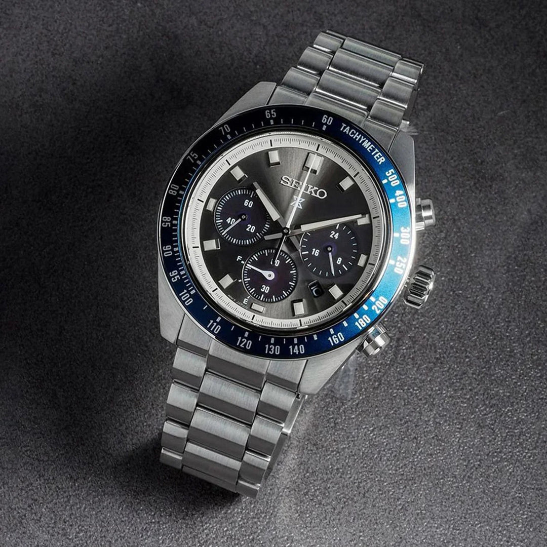 SEIKO PROSPEX SPEEDTIMER GRAND TOURING SOLAR CHRONOGRAPH WATCH – 41.4MM GREY DIAL SAPPHIRE CRYSTAL STEEL BRACELET