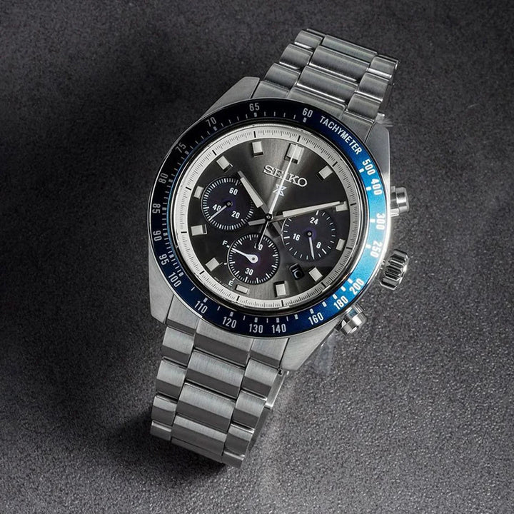 SEIKO PROSPEX SPEEDTIMER GRAND TOURING SOLAR CHRONOGRAPH WATCH – 41.4MM GREY DIAL SAPPHIRE CRYSTAL STEEL BRACELET