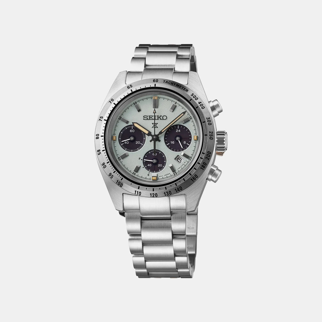 SEIKO PROSPEX SPEEDTIMER YOUNGTIMER SOLAR CHRONOGRAPH WATCH – 39MM MINT GREEN DIAL SAPPHIRE CRYSTAL STEEL BRACELET