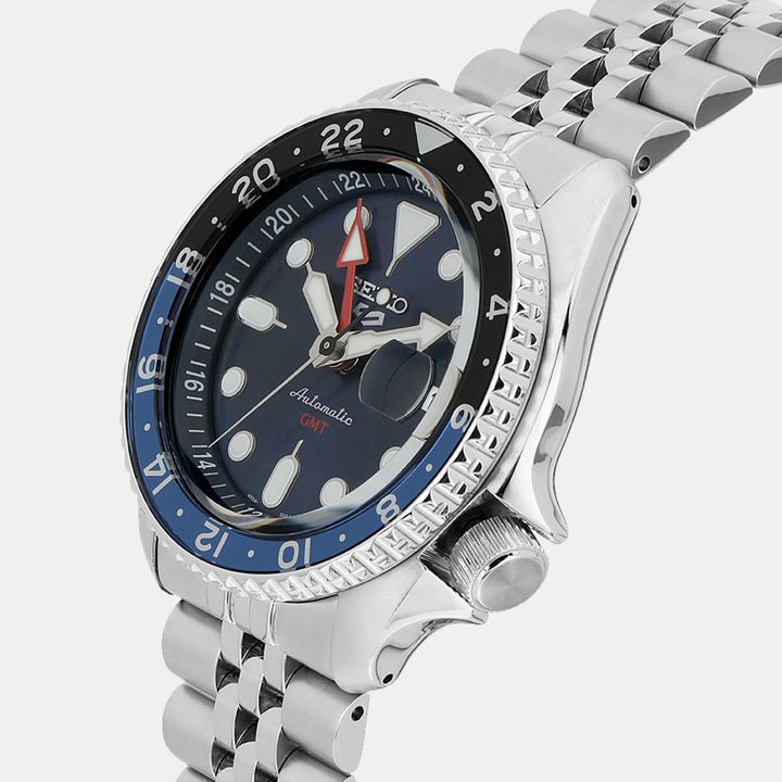 SEIKO 5 SPORTS SKX SPORTS STYLE GMT AUTOMATIC WATCH – 42.5MM BLUE SUNRAY DIAL ROTATING BEZEL JUBILEE BRACELET