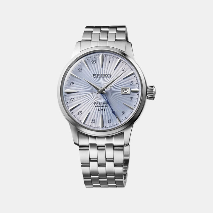 SEIKO PRESAGE COCKTAIL TIME SKYDIVING GMT AUTOMATIC WATCH – 40.5MM LIGHT BLUE SUNRAY DIAL BOX CRYSTAL STEEL BRACELET
