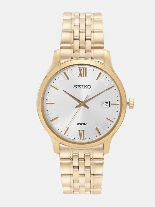 SEIKO NEO CLASSIC QUARTZ WATCH – 41MM WHITE DIAL GOLD-TONE DAUPHINE HANDS GOLD-TONE STEEL BRACELET