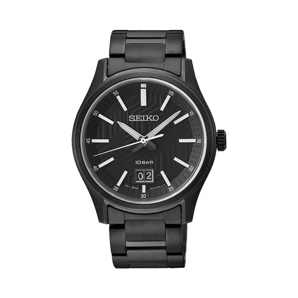 SEIKO DISCOVER MORE BIG DATE QUARTZ WATCH – 39.5MM BLACK DIAL SAPPHIRE CRYSTAL BLACK IP STEEL BRACELET