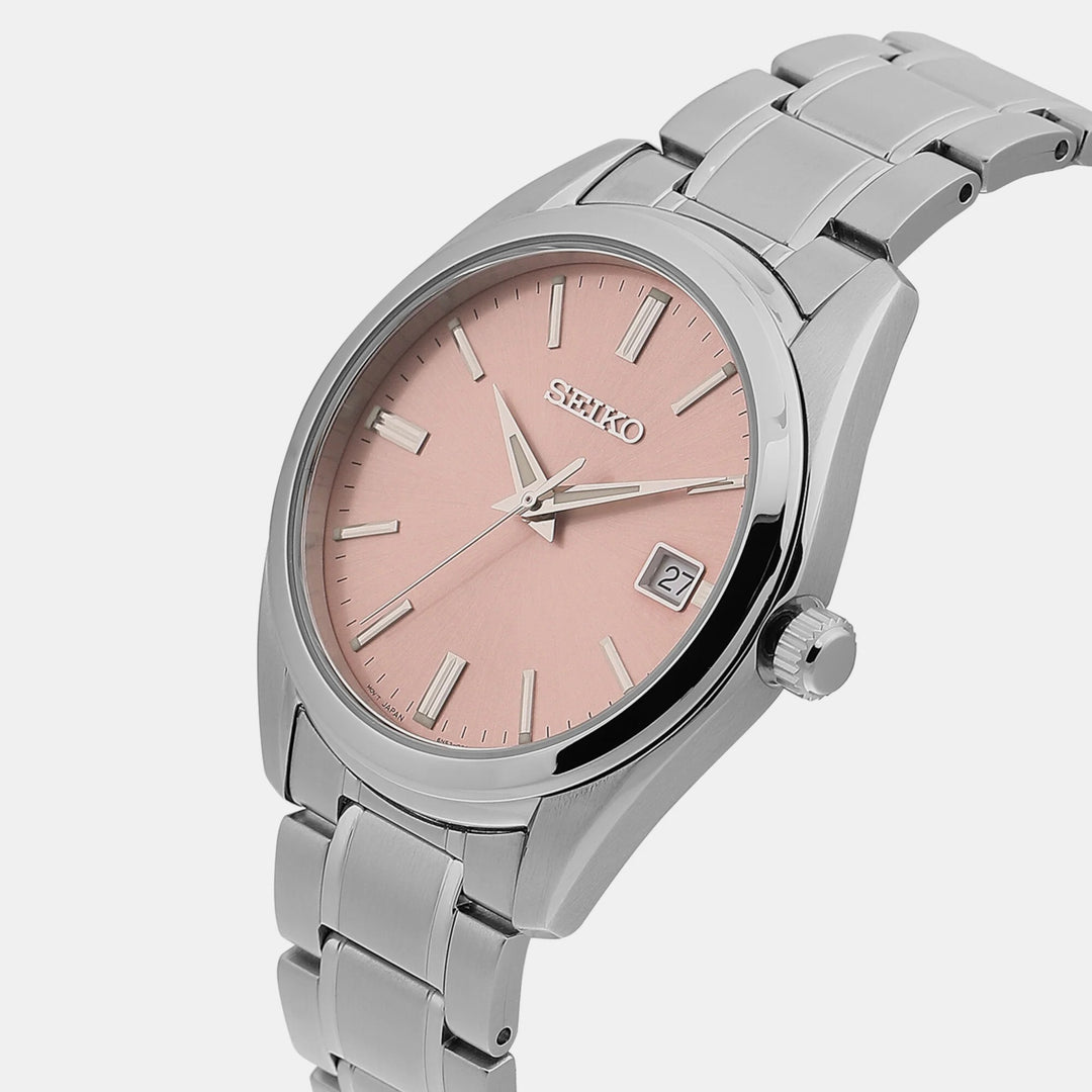 SEIKO DISCOVER MORE QUARTZ WATCH – 40.2MM SALMON PINK SUNRAY DIAL SAPPHIRE CRYSTAL STEEL BRACELET