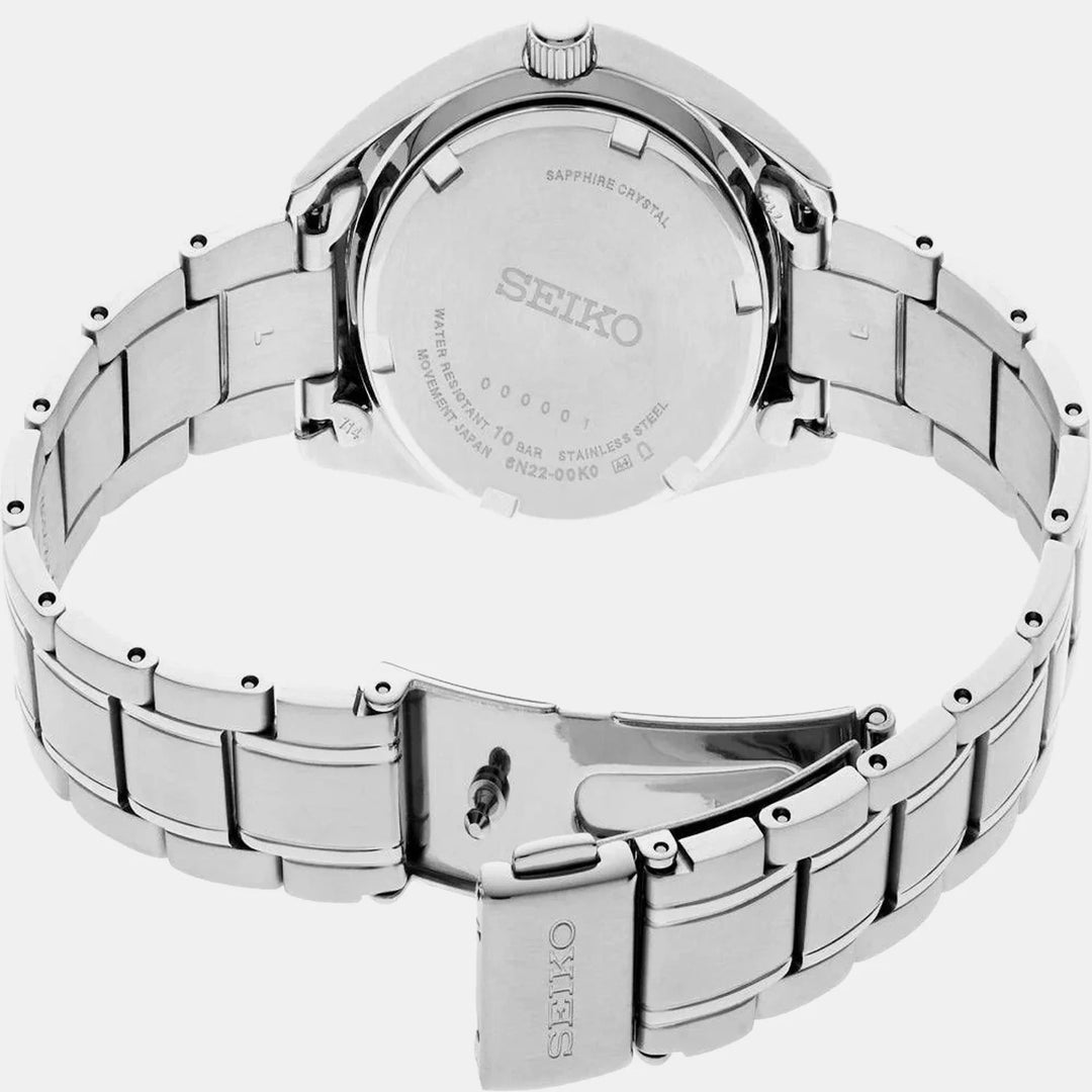 SEIKO DISCOVER MORE LADIES QUARTZ WATCH – 29.8MM BLUE SUNRAY DIAL SAPPHIRE CRYSTAL STEEL BRACELET
