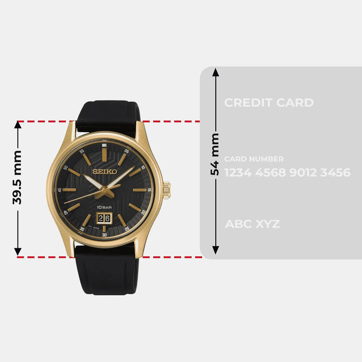 SEIKO DISCOVER MORE SPORT QUARTZ WATCH – 39.5MM BLACK DIAL GOLD INDICES SAPPHIRE CRYSTAL SILICONE STRAP