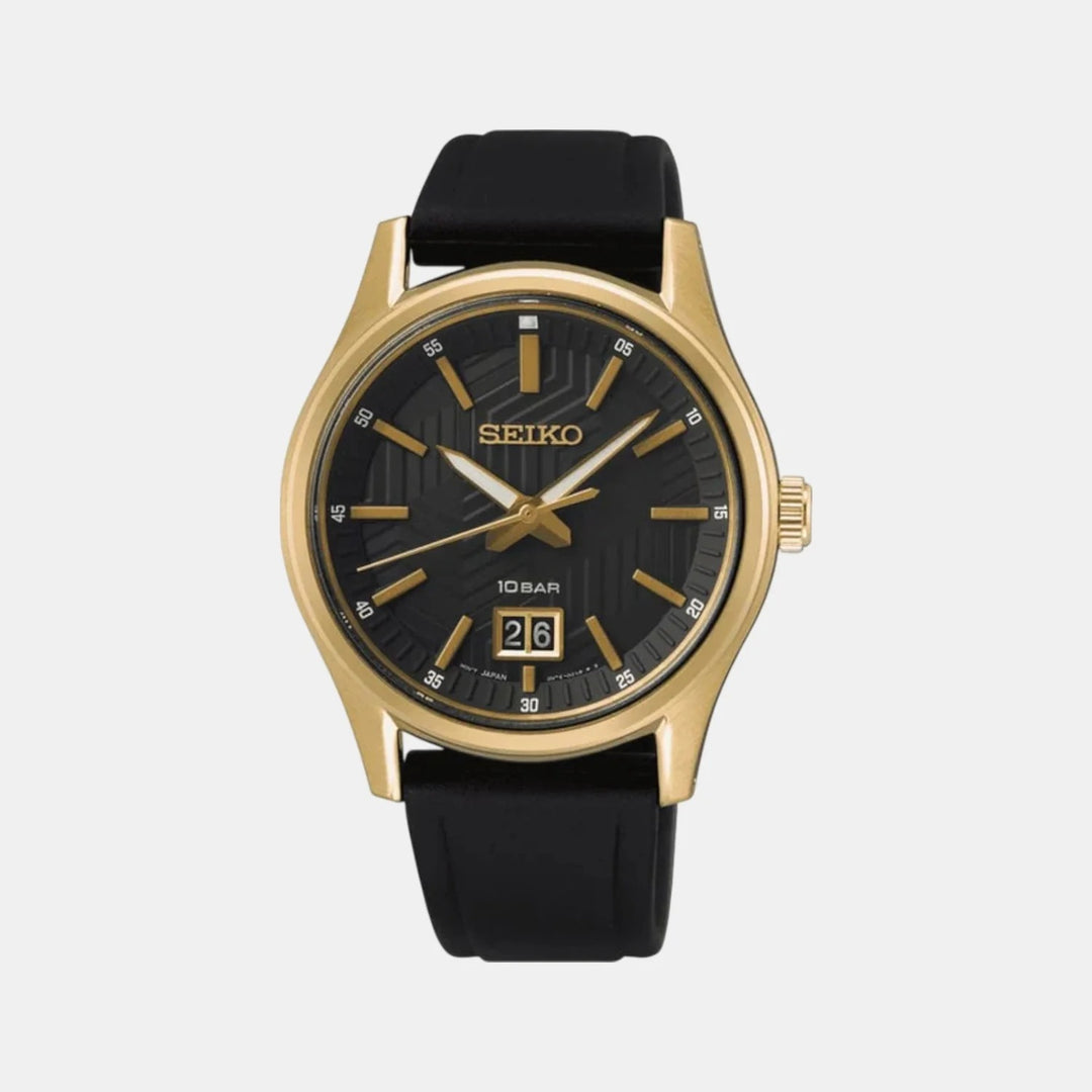 SEIKO DISCOVER MORE SPORT QUARTZ WATCH – 39.5MM BLACK DIAL GOLD INDICES SAPPHIRE CRYSTAL SILICONE STRAP