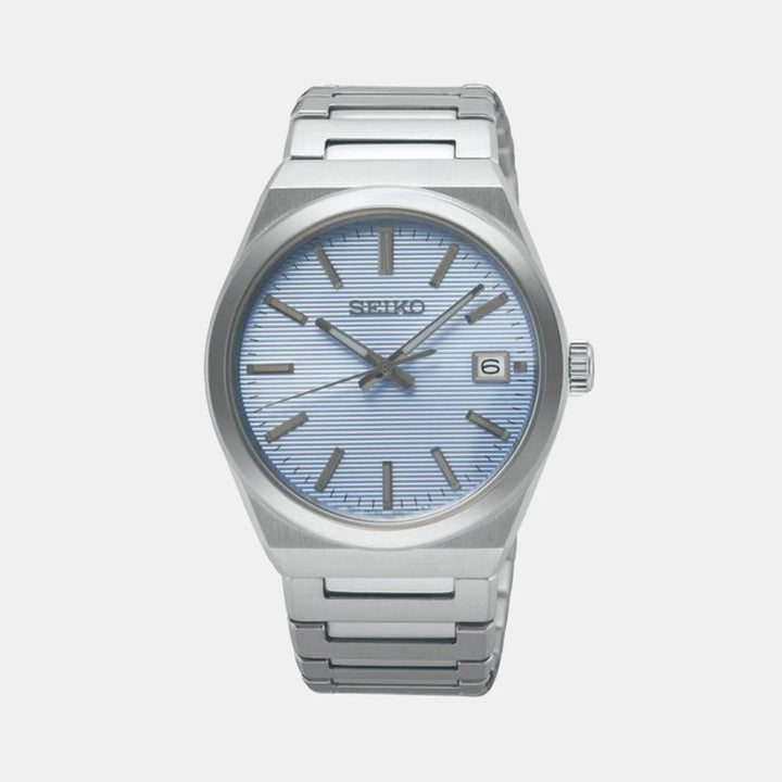 SEIKO DISCOVER MORE QUARTZ WATCH – 38.9MM LIGHT BLUE TEXTURED DIAL SAPPHIRE CRYSTAL STEEL BRACELET