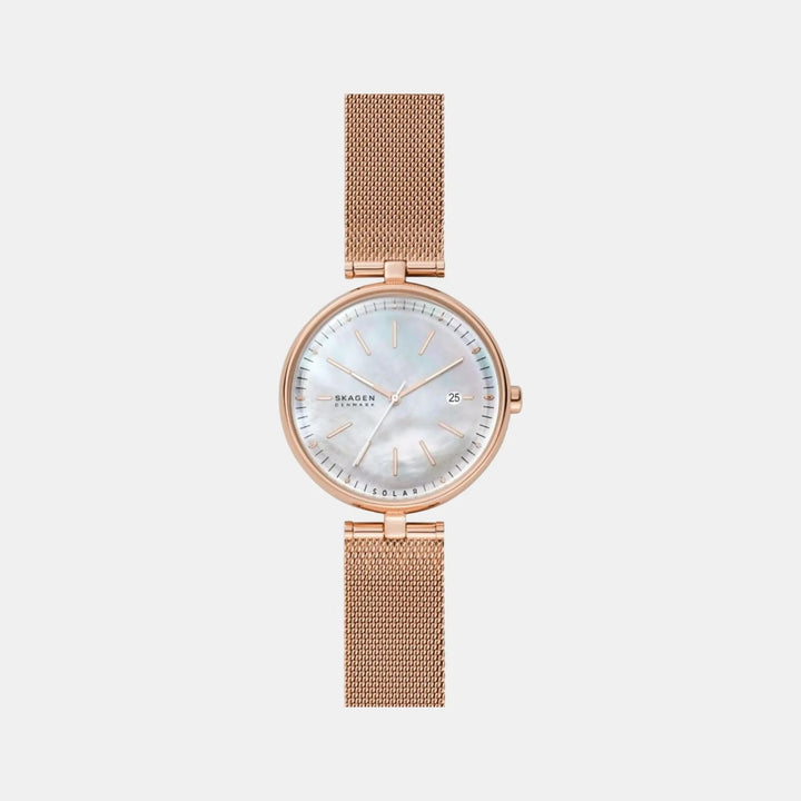 Skagen Karolina SKW2980 Solar-Powered Rose-Tone Steel Mesh Women&