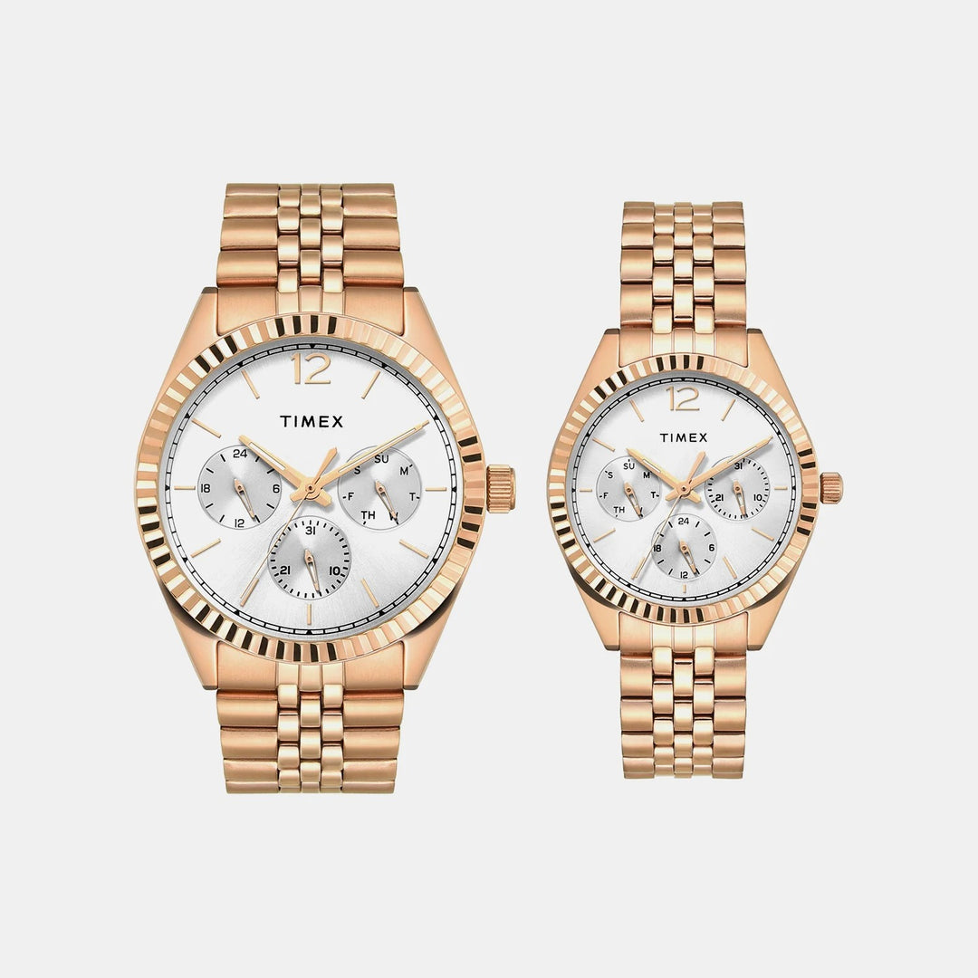 Timex Trendline Pairs Unisex Watch – Silver White Sunray Dial, Silver-Tone Stainless Steel Bracelet, 38 mm TW00PR346
