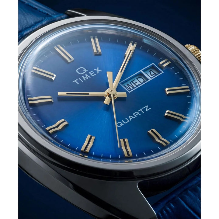 Timex Q Timex 1976 37mm Blue Fumé Dial Blue Leather Men&