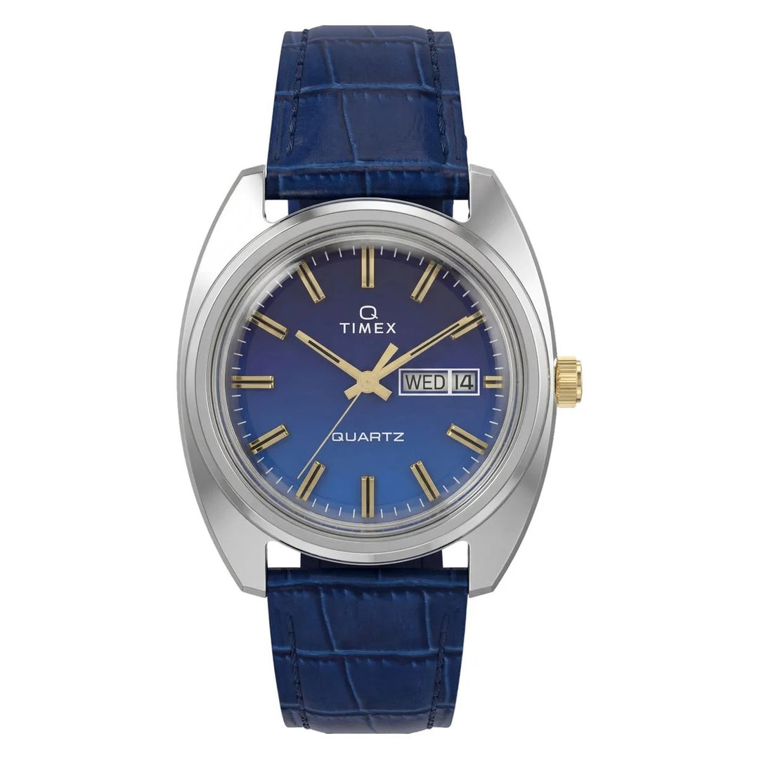 Timex Q Timex 1976 37mm Blue Fumé Dial Blue Leather Men&