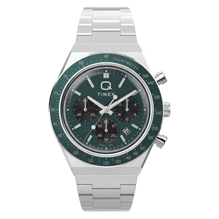 Timex Q Timex Chronograph 40mm Racing Green Dial Steel Bracelet Men&