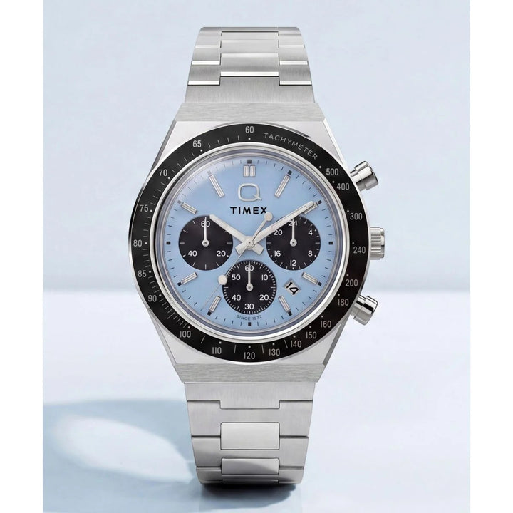Timex Q Timex Chronograph 40mm Ice Blue Dial Steel Bracelet Men&