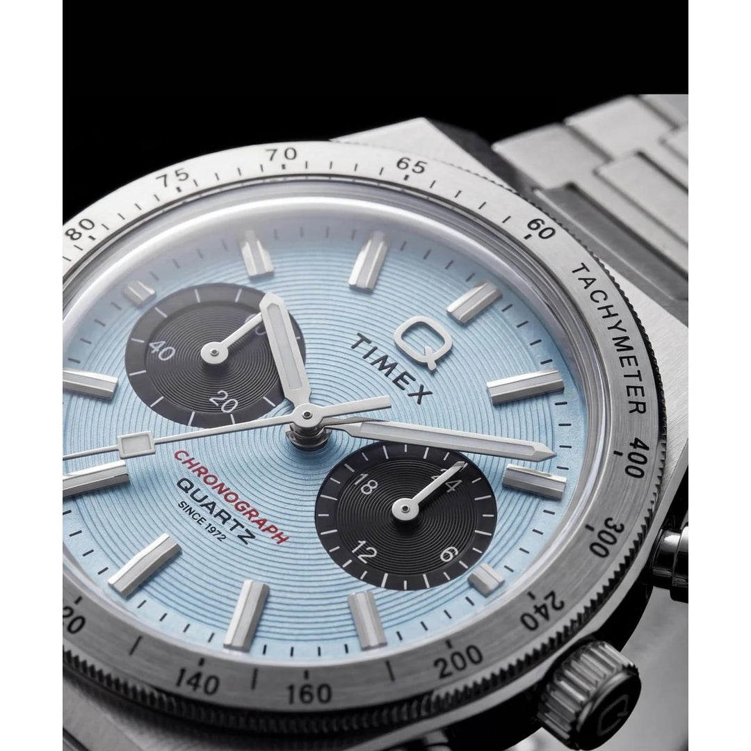 Timex Q Timex Continental Chronograph 36mm Ice Blue Dial Steel Bracelet Watch TW2Y92400UJ