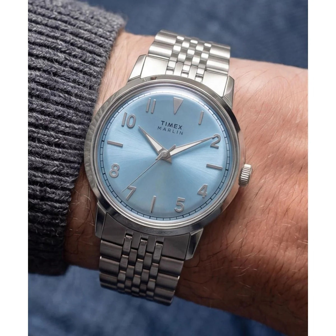 Timex Marlin 34mm Ice Blue Sunray Dial Steel Bracelet Unisex Watch TW6A03800UJ