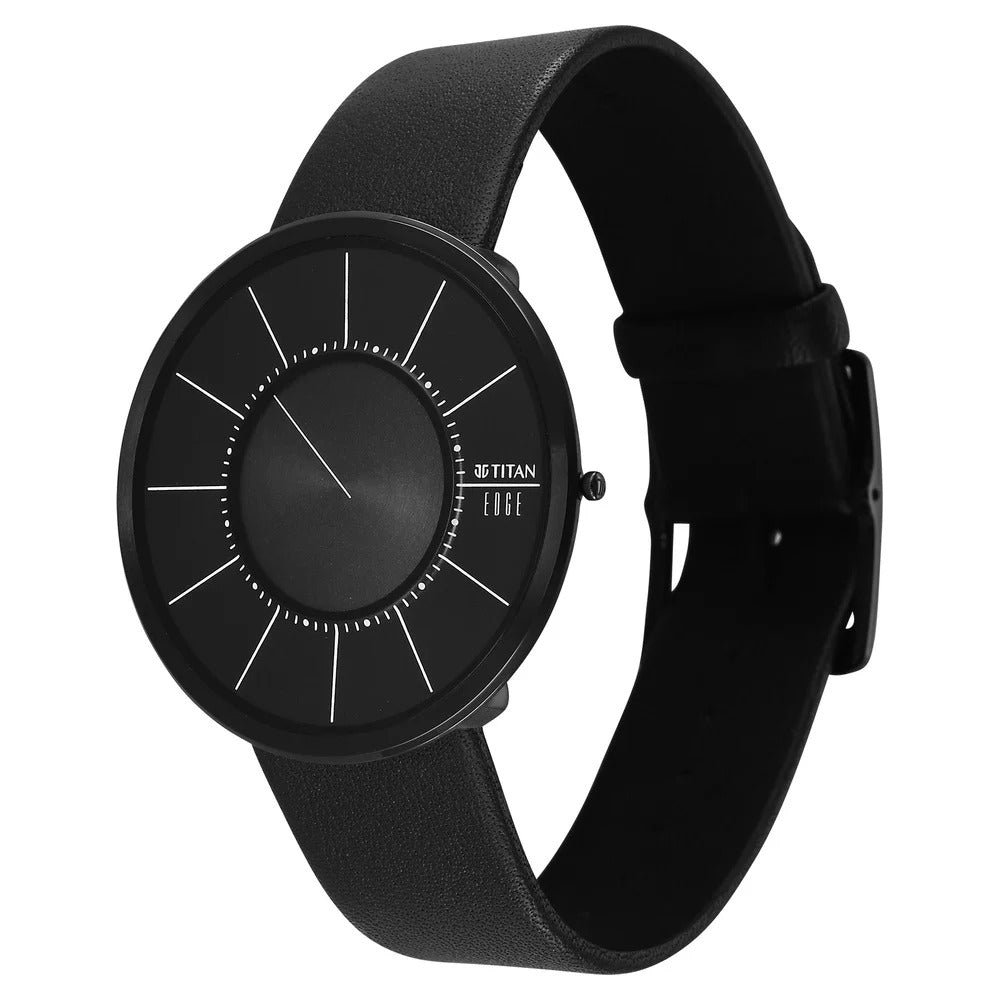 Titan Edge Ultra Slim 40.5mm Black Dial Sapphire Crystal Leather Strap Men&
