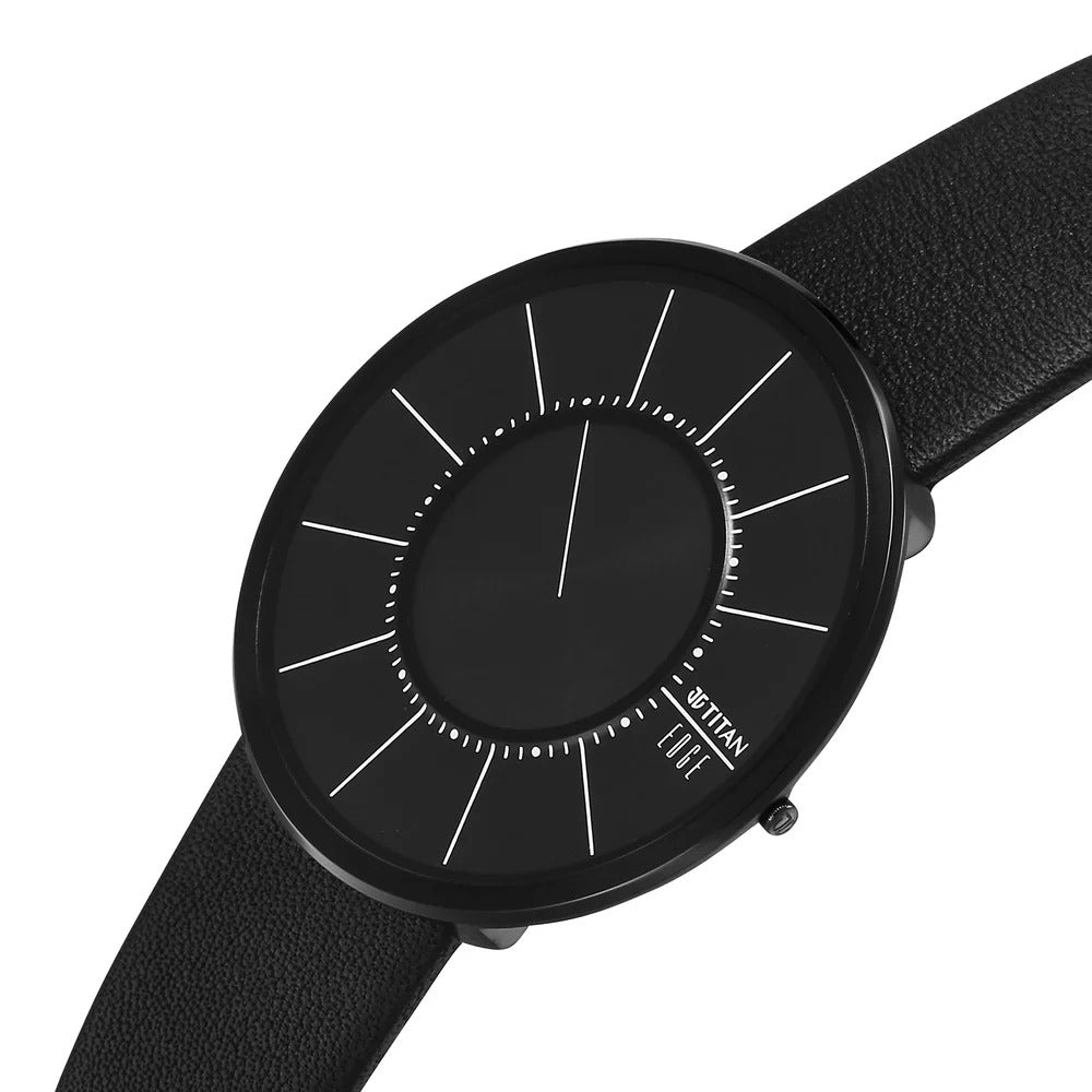 Titan Edge Ultra Slim 40.5mm Black Dial Sapphire Crystal Leather Strap Men&