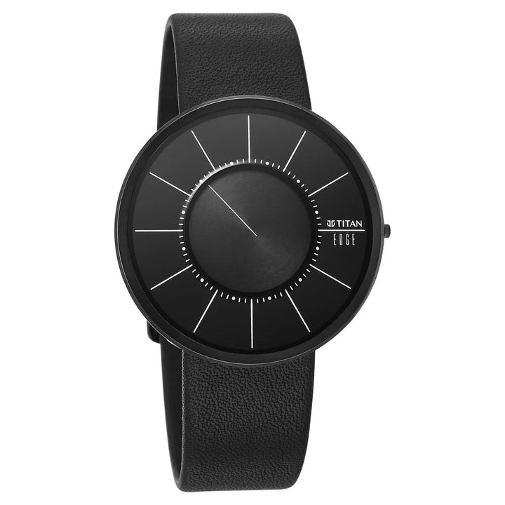 Titan Edge Ultra Slim 40.5mm Black Dial Sapphire Crystal Leather Strap Men&