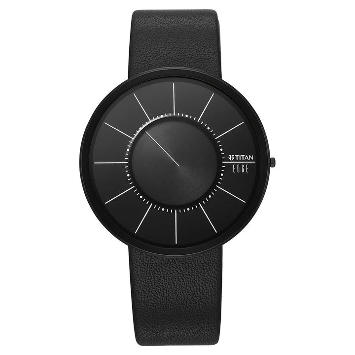 Titan Edge Ultra Slim 40.5mm Black Dial Sapphire Crystal Leather Strap Men&