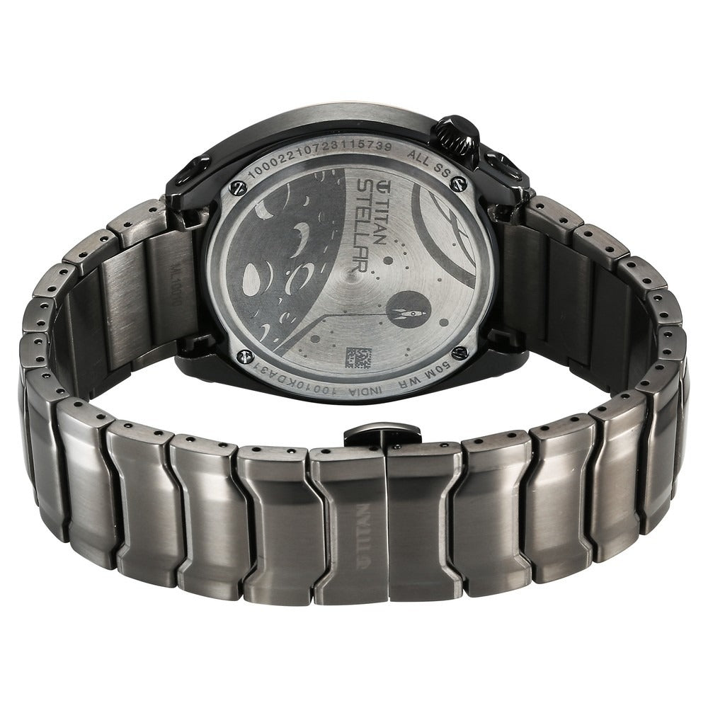Titan Stellar 43mm Black Dial Sun-Moon Indicator Stainless Steel Bracelet Men&