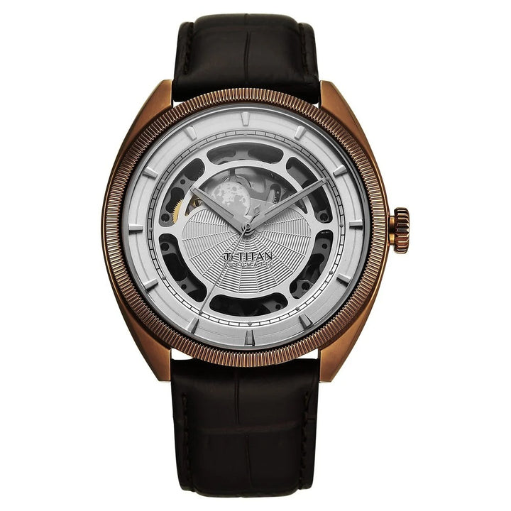 Titan Stellar Cupola Skeleton Automatic 45.5mm Silver Open-Heart Dial Sapphire Crystal Leather Strap Men&