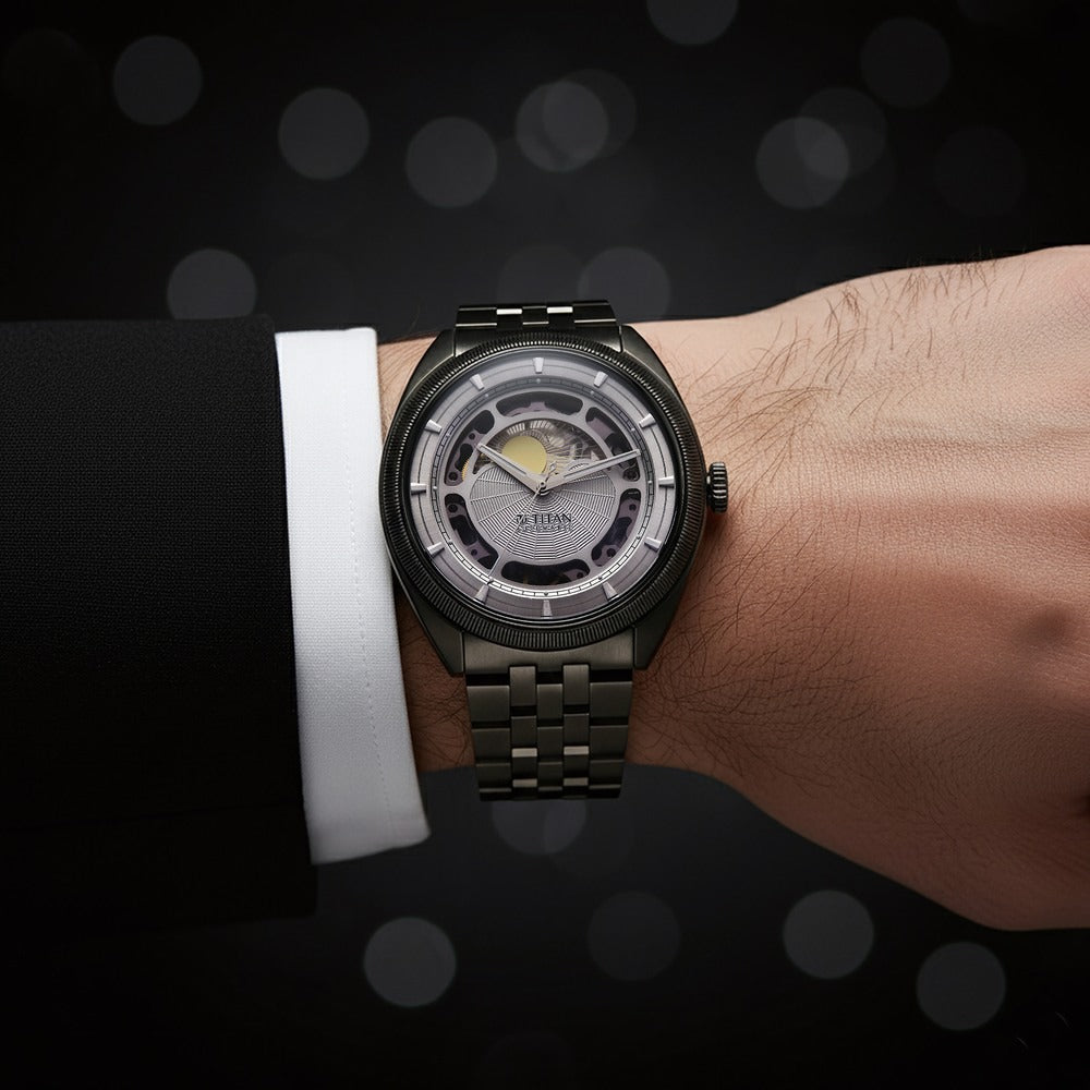 Titan Stellar Cupola Skeleton Automatic 45.5mm Silver Open-Heart Dial Sapphire Crystal Gunmetal Bracelet Men&