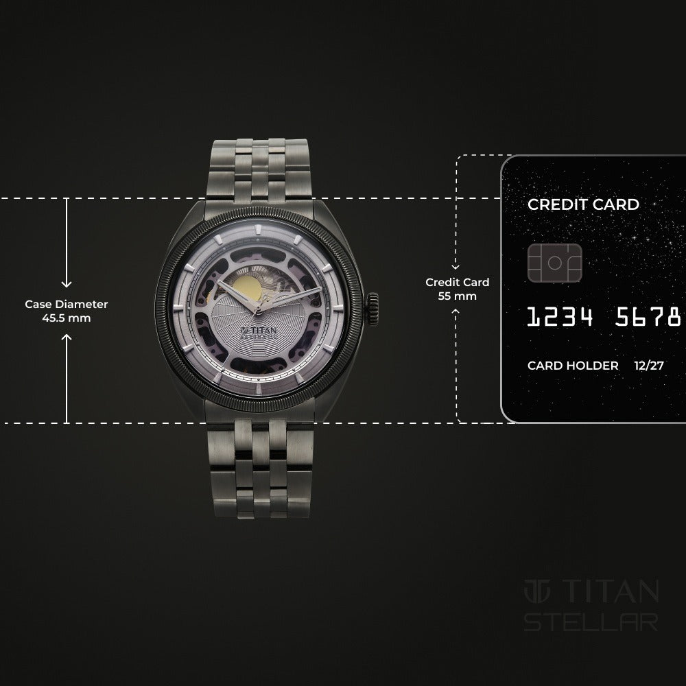 Titan Stellar Cupola Skeleton Automatic 45.5mm Silver Open-Heart Dial Sapphire Crystal Gunmetal Bracelet Men&